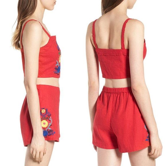 BP. Embroidered Festival Boho Red Linen Blend Shorts Sz S - Picture 2 of 10